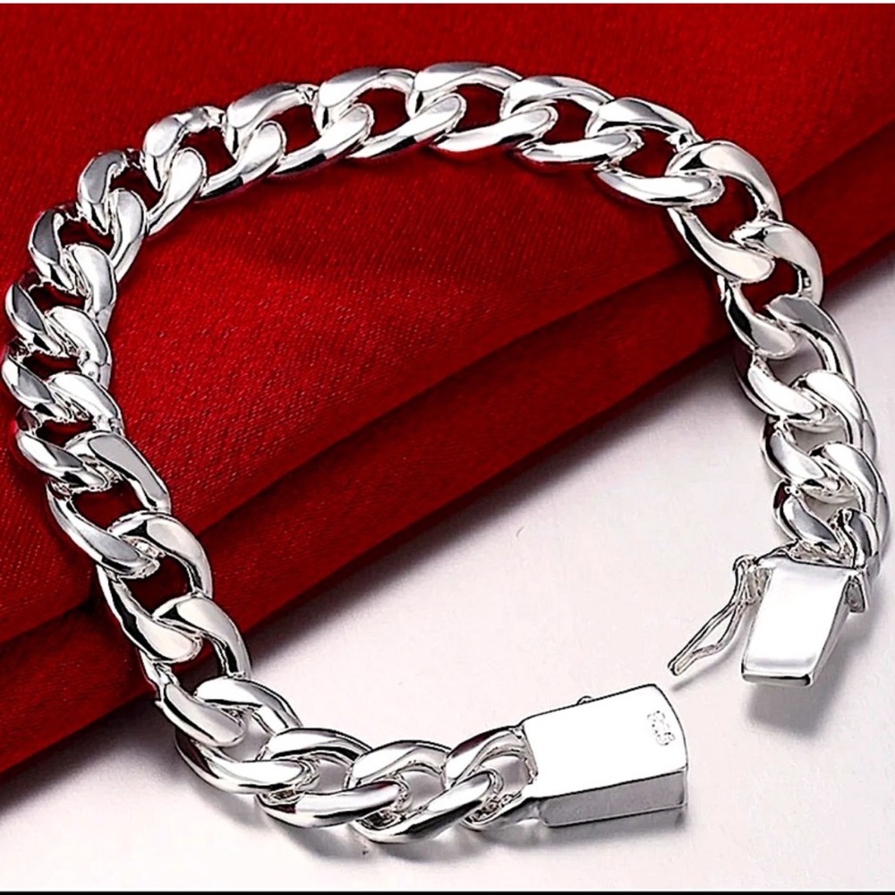 Cuban Chain Link Sterling Silver Unisex Bracelet